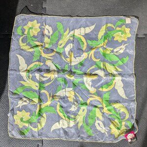 vintage 70s NWT NOS Art Deco Acid lime Green Scarf fleur sheer Japan chartreuse